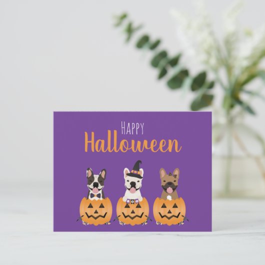 Franse Bulldogs Happy Halloween Briefkaart (Staand voorkant)