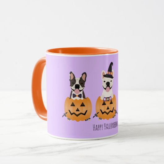 Franse Bulldogs Happy Halloween Mok (Voorkant links)