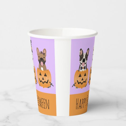 Franse Bulldogs Happy Halloween Papieren Bekers (Links)