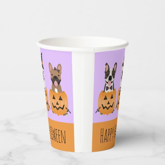 Franse Bulldogs Happy Halloween Papieren Bekers (Rechts)