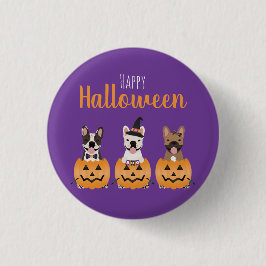 Franse Bulldogs Happy Halloween Ronde Button 3,2 Cm