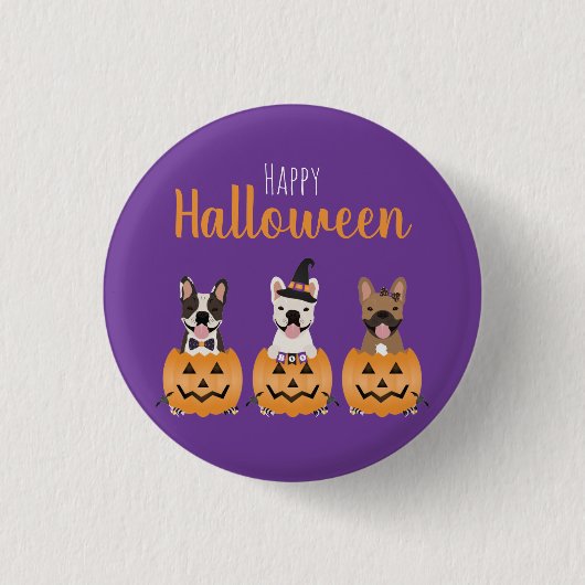 Franse Bulldogs Happy Halloween Ronde Button 3,2 Cm (Voorkant)