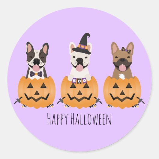 Franse Bulldogs Happy Halloween Ronde Sticker (Voorkant)