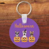 Franse Bulldogs Happy Halloween Sleutelhanger (Voorkant)