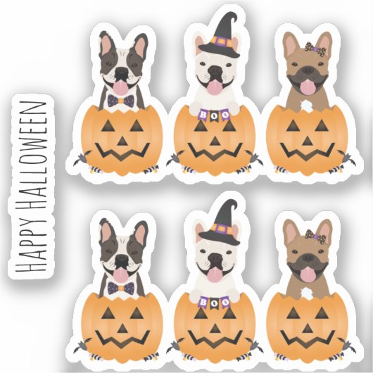 Franse Bulldogs Happy Halloween Sticker (Voorkant)