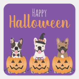 Franse Bulldogs Happy Halloween Vierkante Sticker
