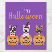 Franse Bulldogs Happy Halloween Wijn Etiket (Enkel label)