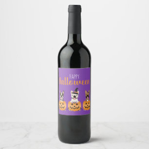 Franse Bulldogs Happy Halloween Wijn Etiket