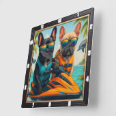 Franse Bulldogs Jet Ski Fun Vierkante Klok (Hoek)