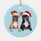 Franse Bulldogs Kerst Waterverf Keramisch Ornament (Voorkant)