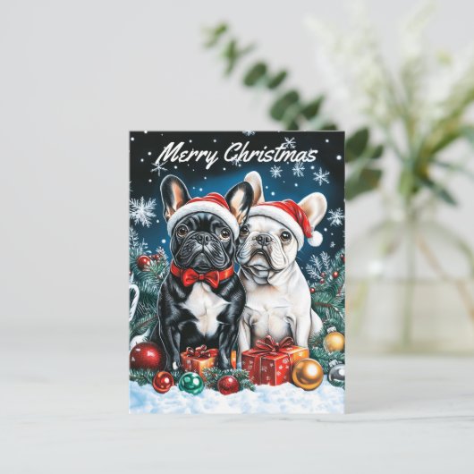 Franse Bulldogs Kerstmis Feestdagenkaart (Staand voorkant)