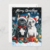 Franse Bulldogs Kerstmis Feestdagenkaart (Voorkant / Achterkant)