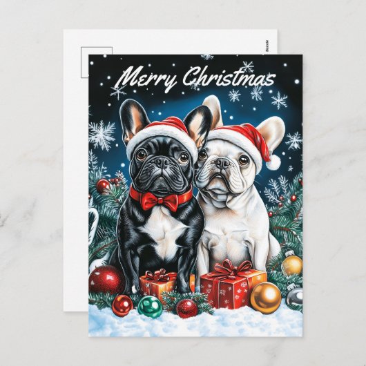 Franse Bulldogs Kerstmis Feestdagenkaart (Voorkant / Achterkant)