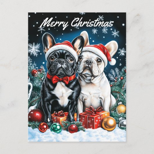 Franse Bulldogs Kerstmis Feestdagenkaart (Voorkant)