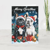 Franse Bulldogs Kerstmis Kaart (Voorkant)