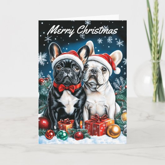 Franse Bulldogs Kerstmis Kaart (Voorkant)