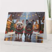 Franse Bulldogs Kerstmis Sneeuw Vakantie Kaart (Voorkant)