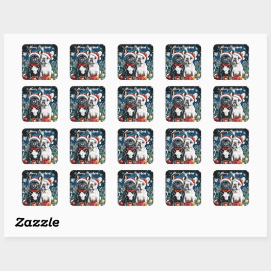 Franse Bulldogs Kerstmis Vierkante Sticker (Vel)