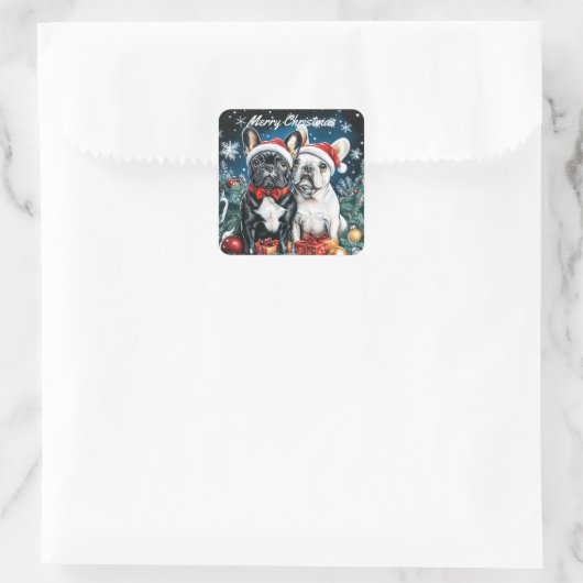 Franse Bulldogs Kerstmis Vierkante Sticker (Tas)