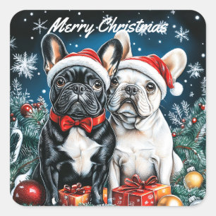 Franse Bulldogs Kerstmis Vierkante Sticker