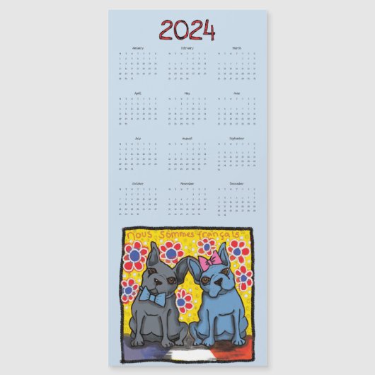 Franse Bulldogs magnetische kalender 2024 (Voorkant)