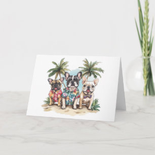 Franse Bulldogs met Hawaiiaanse Shirten Kaart