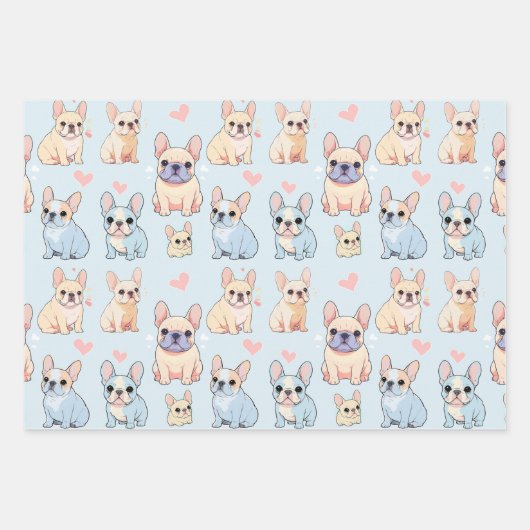 Franse Bulldogs Pastel kerstpatroon Inpakpapier Vel (Voorkant 2)