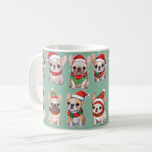 Franse Bulldogs Pastel kerstpatroon Koffiemok (Voorkant links)