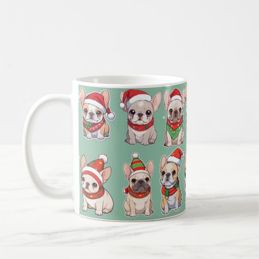 Franse Bulldogs Pastel kerstpatroon Koffiemok (Links)