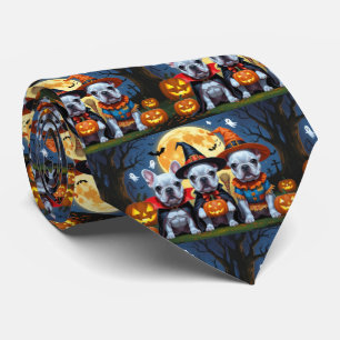 Franse Bulldogs Pompoen Halloween Grappig Stropdas