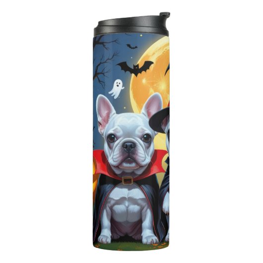 Franse Bulldogs Pompoen Halloween Grappig Thermosbeker (Gedraaid links)
