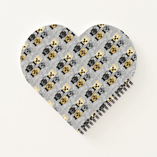 Franse Bulldogs visgraat grijs Notitieboek (Achterkant)