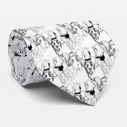 Franse Bulldogs zwart grijs wit Stropdas (Opgerold)