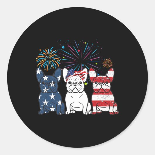 Franse bulledog amerikaanse vlag op 4 juli onafhan ronde sticker (Voorkant)
