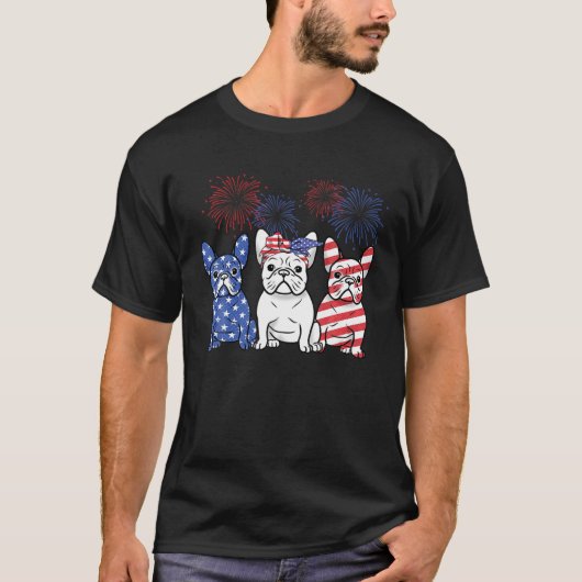 Franse bulledog amerikaanse vlag op 4 juli onafhan t-shirt (Voorkant)