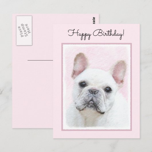 Franse bulledog (crème/wit) schilderen - hondenkun briefkaart (Voorkant / Achterkant)