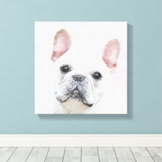 Franse bulledog (crème/wit) schilderen - hondenkun canvas afdruk (Insitu (Houten vloer))