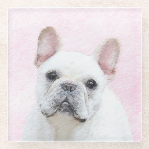 Franse bulledog (crème/wit) schilderen - hondenkun glazen onderzetter