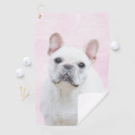 Franse bulledog (crème/wit) schilderen - hondenkun golfhanddoek (Insitu)