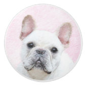 Franse bulledog (crème/wit) schilderen - hondenkun keramische knop (Voorkant)