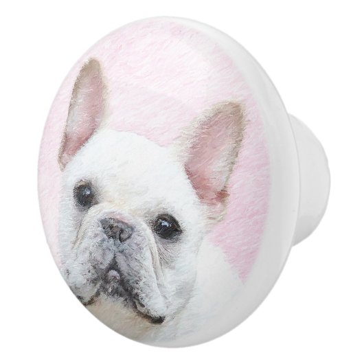 Franse bulledog (crème/wit) schilderen - hondenkun keramische knop (Rechts)