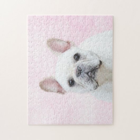 Franse bulledog (crème/wit) schilderen - hondenkun legpuzzel (Verticaal)