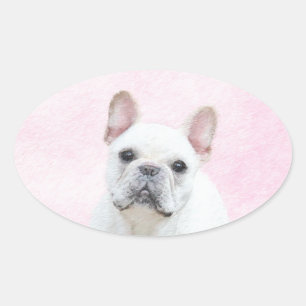 Franse bulledog (crème/wit) schilderen - hondenkun ovale sticker
