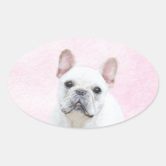 Franse bulledog (crème/wit) schilderen - hondenkun ovale sticker (Voorkant)
