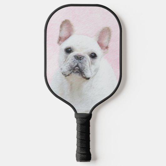 Franse bulledog (crème/wit) schilderen - hondenkun pickleball paddle (Voorkant)