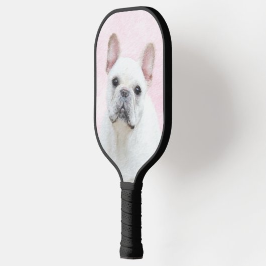 Franse bulledog (crème/wit) schilderen - hondenkun pickleball paddle (Links)
