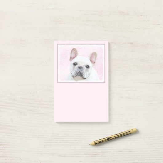 Franse bulledog (crème/wit) schilderen - hondenkun post-it® notes (Op bureau)