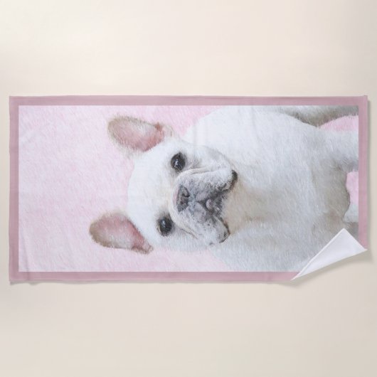 Franse bulledog (crème/wit) schilderen - hondenkun strandlaken (Voorkant)