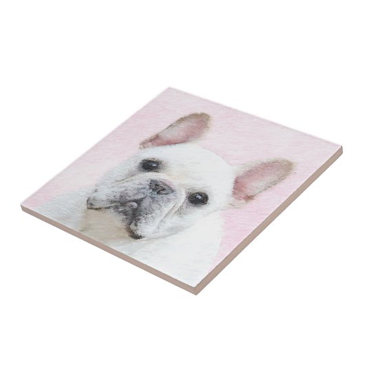 Franse bulledog (crème/wit) schilderen - hondenkun tegeltje (Zijkant)