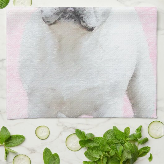 Franse bulledog (crème/wit) schilderen - hondenkun theedoek (Gevouwen)